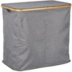 Relaxdays W&auml;schekorb Polyester Bambus Grau Mit Deckel 2 Kammern 50 cm x 54 cm x 33,5