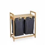 Relaxdays W&auml;schekorbregal Bambus Natur Grau mit 2 F&auml;chern 73 cm x 64 cm x 33 cm
