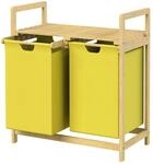 ML-Design W&auml;schekorb aus Bambus Gelb W&auml;schebox mit 2 F&auml;chern 60 L W&auml;schetruhe