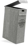 DuneDesign 50 Liter W&auml;schekorb mit Deckel 20 x 40 x 60 cm Grau mit Aufdruck