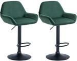CLP 2er Set Barhocker Braga Samt Metall Matt Schwarz/Dunkelgr&uuml;n
