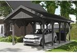 Satteldach-Carport Wallgau Schiefergrau 380 x 750 cm schwarze Schindeln