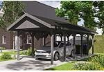 Satteldach-Carport Wallgau Schiefergrau 380 x 900 cm schwarze Schindeln