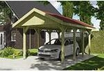 Satteldach-Carport Wallgau Gr&uuml;n 380 x 600 cm rote Schindeln