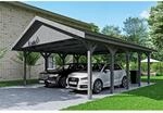 Satteldach-Carport Wallgau Schiefergrau 620 x 750 cm schwarze Schindeln