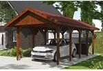 Satteldach-Carport Wallgau Nussbaum 380 x 750 cm rote Schindeln