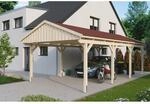Skan Holz Carport Fichtelberg 423 cm x 808 cm Rote Schindeln Natur