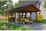 Satteldach-Carport Wallgau Nussbaum 430 x 750 cm schwarze Schindeln