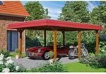 Skan Holz Carport Wendland Nussbaum 409 x 628 cm EPDM-Dach Blende Rot