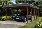 Skan Holz Carport Spreewald 396 cm x 741 cm schwarze Blende Nussbaum
