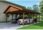 Satteldach-Carport Wallgau Nussbaum 620 x 750 cm schwarze Schindeln