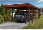 Skan Holz Carport Spreewald 396 cm x 893 cm rote Blende Nussbaum
