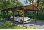 Skan Holz Carport Fichtelberg 317 cm x 808 cm Schwarze Schindeln Nussbaum
