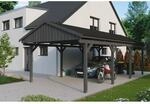 Skan Holz Carport Fichtelberg 423 cm x 808 cm Schwarze Schindeln Schiefergrau