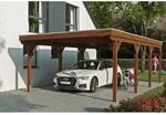 Skan Holz Carport Grunewald 427 cm x 796 cm mit EPDM-Dach Nussbaum