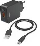 Hama Schnellladeger&auml;t Qualcomm mit Ladekabel USB-C 19,5 W 1,5 m Schwarz