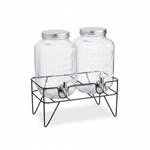 Relaxdays Getr&auml;nkespender 2er Set Glas Transparent Silber Schwarz mit St&auml;nder 4 L