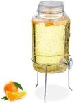 Relaxdays Getr&auml;nkespender Glas Transparent Silber mit St&auml;nder 5 L 43 cm x 19 cm x