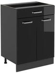 Vicco K&uuml;chenunterschrank R-Line Schwarz Hochglanz 60 cm mit Schublade ohne