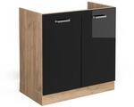 Vicco Sp&uuml;lenunterschrank R-Line Schwarz Hochglanz/Goldkraft Eiche 80 cm ohne