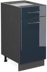 Vicco K&uuml;chenunterschrank Fame-Line Dunkelblau Hochglanz/Anthrazit 40 cm ohne