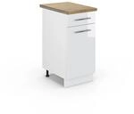 Vicco K&uuml;chenunterschrank Fame-Line Wei&szlig; Hochglanz/Wei&szlig; 40 cm AP Eiche