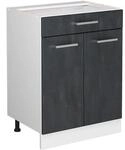 Vicco K&uuml;chenunterschrank R-Line Schwarz Beton 60 cm ohne Arbeitsplatte mit...
