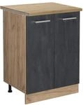 Vicco K&uuml;chenunterschrank R-Line Schwarz Beton/Goldkraft Eiche 60 cm AP Eiche