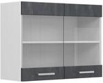 Vicco K&uuml;chenglasschrank R-Line Glash&auml;ngeschrank Schwarz Beton/Wei&szlig; 80 cm