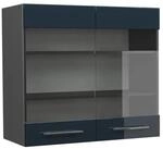 Vicco K&uuml;chenglasschrank Fame-Line Dunkelblau Hochglanz/Anthrazit 80 cm