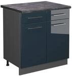 Vicco K&uuml;chenunterschrank Fame-Line Dunkelblau Hochglanz/Anthrazit 80 cm AP...