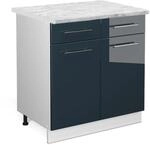 Vicco K&uuml;chenunterschrank Fame-Line Dunkelblau Hochglanz/Wei&szlig; 80 cm AP Marmor