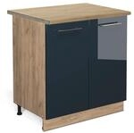 Vicco Sp&uuml;lenunterschrank Fame-Line Dunkelblau Hochglanz/Goldkraft Eiche 80 cm...