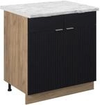 Vicco K&uuml;chenunterschrank Fame-Line Schwarz Gestreift 80 cm AP Marmor mit...