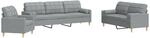 vidaXL 3-Tlg Sofagarnitur mit Dekokissen Hellgrau Stoff 2144891
