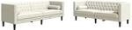 vidaXL 2-Tlg Chesterfield-Sofa-Set mit Nackenrollen Creme Samt 3209298