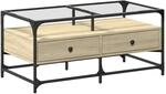 vidaXL Couchtisch mit Glasplatte Sonoma-Eiche 98,5x50x45 cm Stahl
