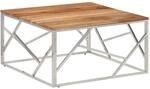 vidaXL Couchtisch Silbern Edelstahl und Massivholz Akazie Modell 8