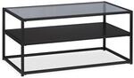 Relaxdays Couchtisch Glas Metall Schwarz mit Ablage 42 cm x 90 cm x 50 cm 15,3 kg