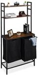 Relaxdays W&auml;schekorbregal MDF Baumwolle Eisen Schwarz Braun mit 2 Ausziehbaren