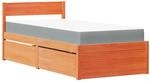 vidaXL Bett mit Schubladen und Matratze Wachsbraun 100x200 Massivholz2010807