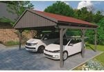 Skan Holz Carport Fichtelberg 618 cm x 566 cm Rote Schindeln Schiefergrau