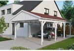 Skan Holz Carport Fichtelberg 423 cm x 808 cm Rote Schindeln Wei&szlig;