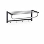 Relaxdays Wandgarderobe mit Ablage Stahl Schwarz mit 4 Haken 25 cm x 60 cm x 32,5 cm