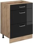 Vicco K&uuml;chenunterschrank R-Line Schwarz Hochglanz/Goldkraft Eiche 60 cm mit