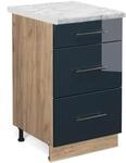 Vicco K&uuml;chenunterschrank Fame-Line Dunkelblau Hochglanz/Goldkraft Eiche 50 cm...