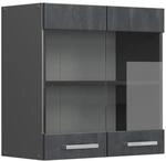 Vicco K&uuml;chenglasschrank R-Line Glash&auml;ngeschrank Schwarz Beton/Anthrazit 60 cm