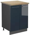 Vicco K&uuml;chenunterschrank Fame-Line Dunkelblau Hochglanz/Anthrazit 60 cm AP...