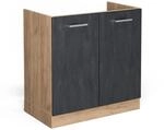 Vicco Sp&uuml;lenunterschrank R-Line Schwarz Beton/Goldkraft Eiche 80 cm ohne