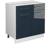 Vicco K&uuml;chenunterschrank Fame-Line Dunkelblau Hochglanz/Wei&szlig; 80 cm ohne